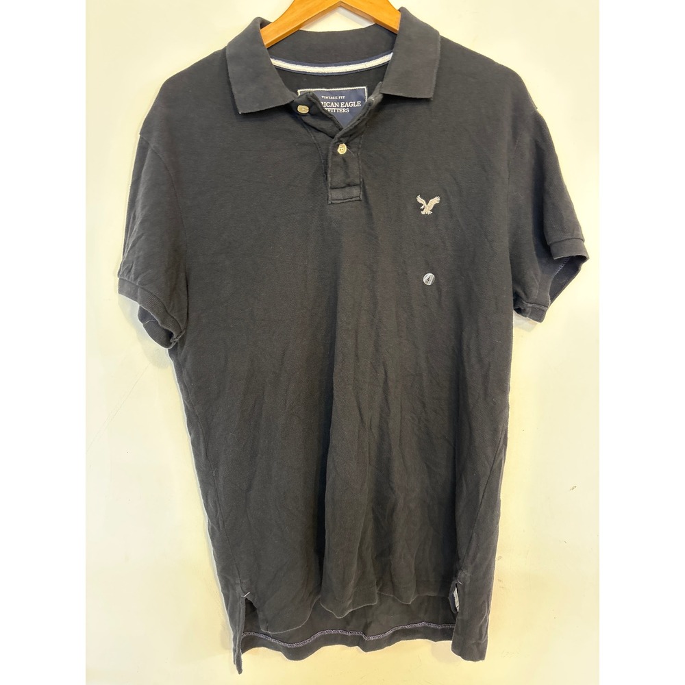 American Eagle Outfitters Mens Vintage Fit Polo Shirt Black Large Eagle Logo